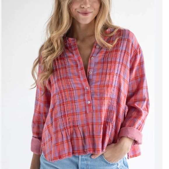 NATURAL LIFE Tops - Natural Life Montana Cotton Gauze Top - Pink Lavender Plaid - Women’s Small Boho